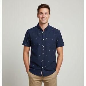 H&M Medium Dark Blue Button Up Shirt Beach  Men's  Streetwear Divided Summer